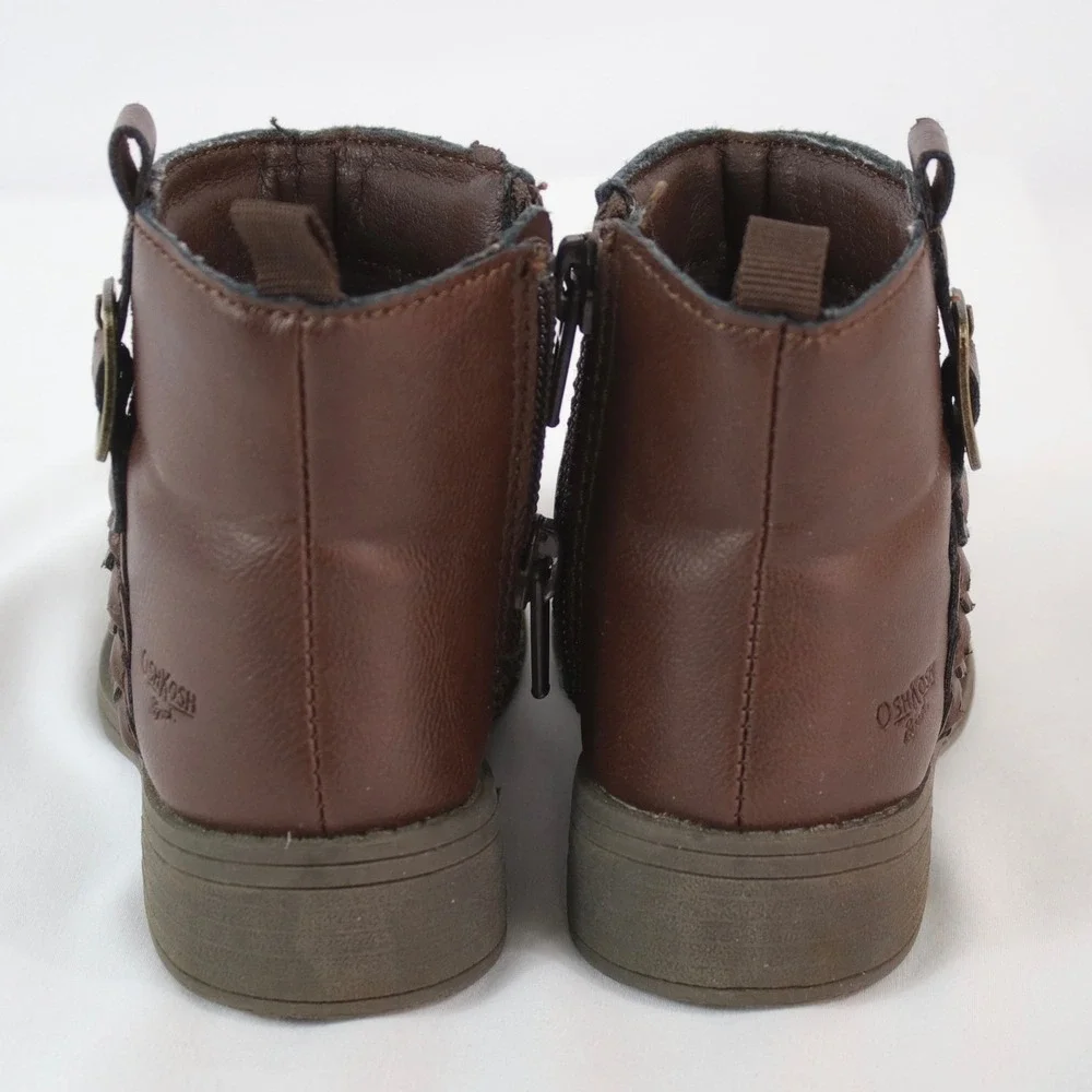 OshKosh Bgosh Shortcake Brown Buckle Zip Ankle Boots Girl's Size 5M‎